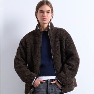 Topshop Reversible Women's Black Teddy Jacket with light blue puffer interior L